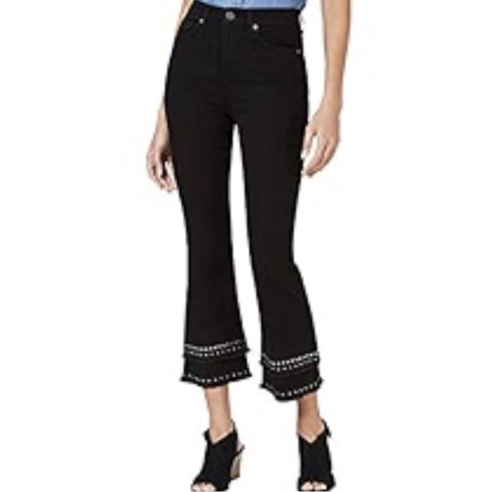 Style & Co. Cropped Flare Jeans Studded Layered Black BOHO festival womens 12 EC